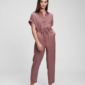 GAP Mauve Button-Front Jumpsuit with Drawstring Waist